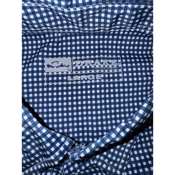 Drake Men’s Large Blue Check Short Sleeve Button Up Fishing Shirt Vented Outdoor - Picture 5 of 14